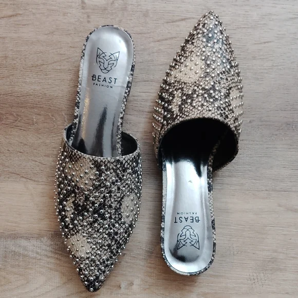 BEAST FASHION Women's Glittering Mules - Black and Gold - Picture 1 of 3